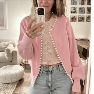 Self-Same Pink Pearl Charlotte Cotton Cardigan Loveshack Fancy